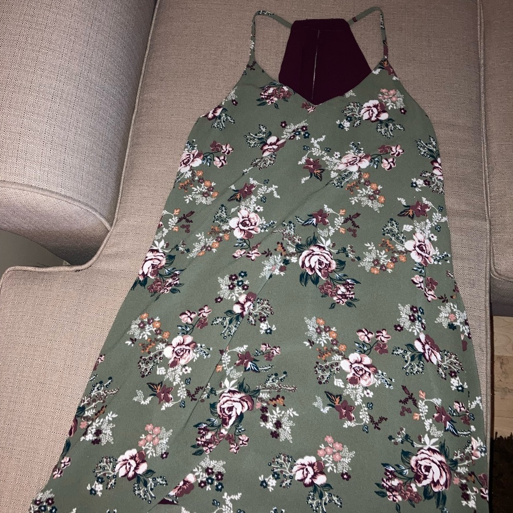 Olive Green Floral Dress